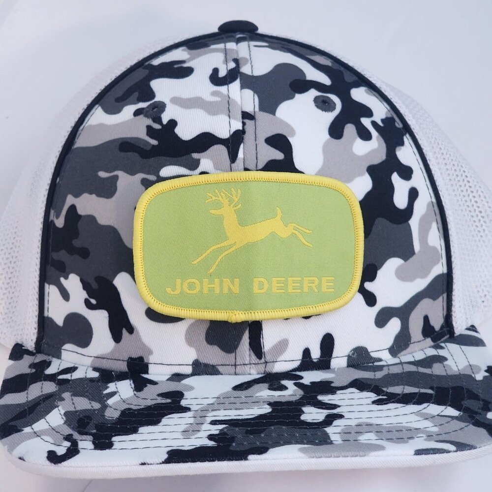John Deere Patched Pacific Headwear Snow Camo Flexfit Trucker Hat